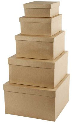 Creativ Hutschachteln, Pappmaché, quadratisch, 34 x 34 x 20 cm, 5 Stück