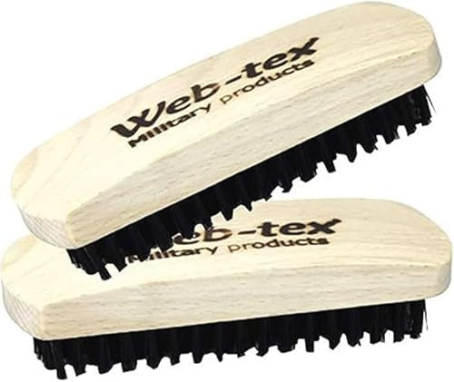 Web-tex 2 Large Boot Shoe Polishing Brushes, Wooden Handle & Nylon Bristles, Shoe Brush Set for Leather Shoes, Military & Cadet Use
