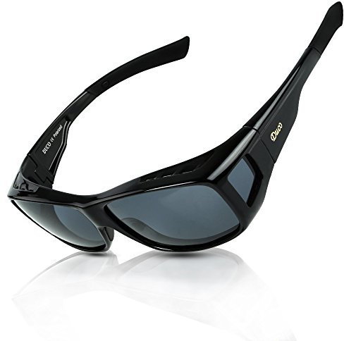 DUCO Fit over Polarised Sunglasses For Men Women Wrap Around Sunglasses Over Glasses for Driving (L Size Black)