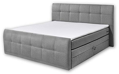 Stella Trading SACRAMENTO B2 Boxspringbett 180x200 mit Bettkasten, Grau - Bequemes Doppelbett mit 7-Zonen-Federkern Matratze H2 & Komfortschaum Topper - 200 x 114 x 220 cm (B/H/T)