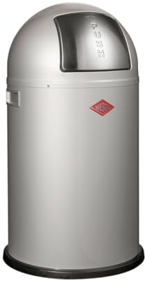 Wesco Pushboy junior Mülleimer in der Farbe silber, pulverbeschichtetes Stahlblech, 22 Liter Volumen, große Edelstahlklappe, herausnehmbarer Innenbehälter