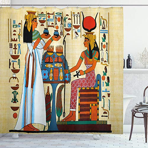 ABAKUHAUS Antik Duschvorhang, ägyptische Geschichte, Stoffliches Gewebe Badezimmerdekorationsset mit Haken, 175 x 180 cm, Kamel Mehrfarbig