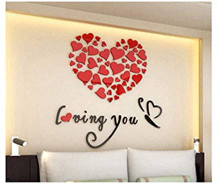Brussels08 Romantic 3D Love Heart Loving You DIY Wall Sticker Wall Mural Art Decal Stickers Removable Wall Stickers Decorative Wedding Theme Wallpaper for Bedroom Living Room Red