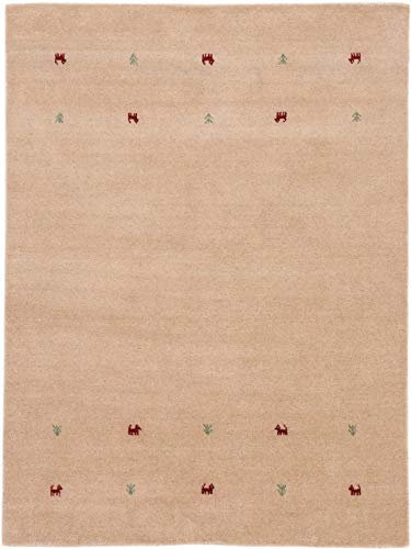carpetfine Wollteppich Gabbeh Uni Beige 200x290 cm | Moderner Teppich für Wohn- und Schlafzimmer
