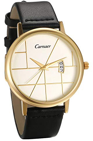 JewelryWe Uhren Herren Damen Leder: 30M Wasserdicht Datum Kalender Analog Quarz Armbanduhr Einzigartig Geometrisch Design Herrenuhr Damenuhr mit Schwarz Echtleder Armband und Weiß rundem Zifferblatt