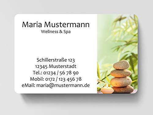 100 Visitenkarten, laminiert, 85 x 55 mm, inkl. Kartenspender - Gesundheit Wellness Spa
