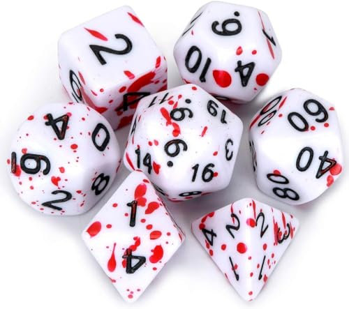 FLASHOWL D&D Dice Set with Irregular Spray Red Dots Polyhedral Roll D20 Dice Dungeons and Dragon Dice Set of 7 (Red)