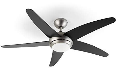 Klarstein Bolero - 2-in-1-Deckenventilator 134cm durchmessender Ventilator, Leuchte 55W Leistung, Holzflügel, Fernbedienung, 50 dB, 3 Drehgeschwindigkeiten: schnell, mittel, langsam, schwarz