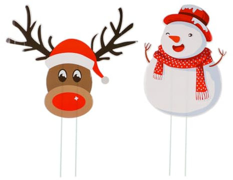 Amosfun 2pcs Gartenzaubereien Elch Schneemann Gartenstecker Rasen wasserdicht Weihnachten Winterdeko Weihnachtsschmuck Auße Deko für Weihnachten Neujahr Party