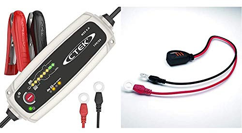 CTEK MXS 5.0 Batterieladegerät Mit Automatischer Temperaturkompensation, 12V 5.0 Amp & Comfort Connect Direct Connect Adapter (M10 Muttern), Ideal Für Schwer Erreichbare Batterien, 40cm Kabellänge
