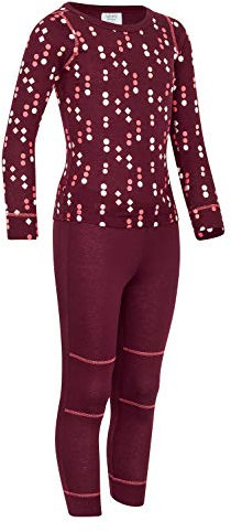 icefeld® - atmungsaktives Thermo-Unterwäsche Set für Kinder - warme Wäsche aus langärmligem Oberteil + Langer Unterhose (ÖkoTex100) in violett gepunktet 98/104