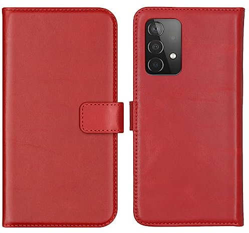 SELENCIA Bookcase Hülle kompatibel mit Samsung Galaxy A52(4G/5G)/A52s – Era Leder Handytasche Side Flip Case – Handyhülle aus Rindsleder in Rot [3 Kartenfächer, Magnetverschluss]