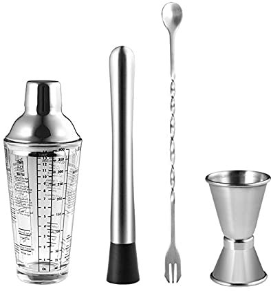 Set de Coctelería Caja de vidrio Shaker Cocktail Shaker conjunto manivela con escala para ajustar el conjunto de cócteles Coctel de vidrio Leche de vidrio Tienda de té Herramienta especial Barrel Cock