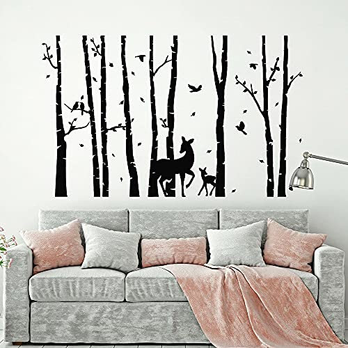 QIANGTOU Hirsch und Vogel Vinyl Wandtattoo Hirsch Wald Tiere Baum Natur Wohnzimmer Home Schlafzimmer Tapete Kunstwandbild 67x42cm