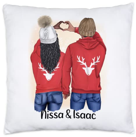 Kiddle-Design Paar Kissen 40x40cm inkl. Füllung | Personalisiert mit Namen Winter Weihnachten Geschenk Freund und Freundin Pärchen Individuell