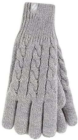 HEAT HOLDERS - Damen Extra Warm Winter Handschuhe | Strick Handschuhe mit Innen Flauschig Fleece Gefüttert (M-L, Grau)