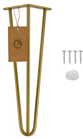Moria Hairpin Leg 1 Stück | Möbelfüße, Tischbeine von 10 bis 80 cm | für Schrank, Hocker, Nachttisch, Couchtisch | Tischfüße mit Bodenschoner und Schrauben | 41 cm - 3 Streben (Metall, Gold)