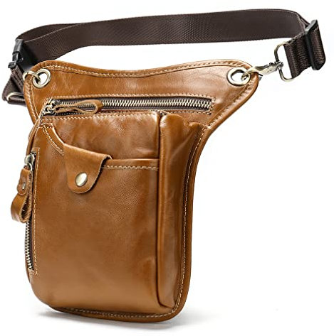 Gürteltasche aus Leder für Herren und Damen, Mehrzweck-Bauchtasche für Motorrad, Fahrrad, Outdoor-Sport, taktisches Radfahren, Reiten, Wandern, Camping, #02Gelbbraun, Small, Motorrad-Beintasche