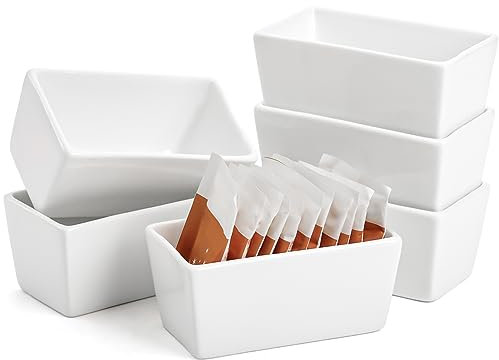 Elsjoy Set of 6 Ceramic Sugar Packet Holders, 5 Oz Porcelain Sugar Bowl Tea Bag Caddy, Sweetener Storage Container for Kitchen, Cafe, Restaurant