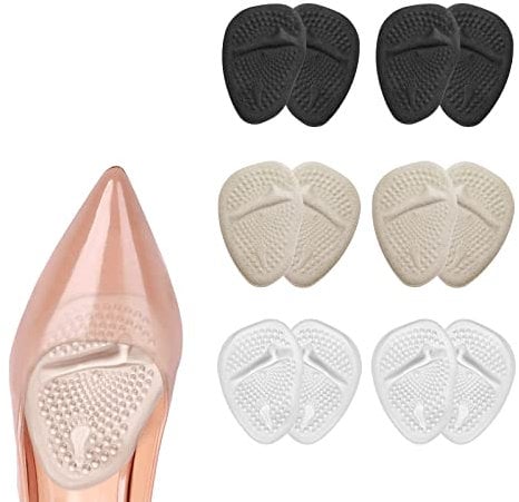 URAQT Fusspolster Pads, 6 Paar Silikon Pads Vorfuß Gelpolster Vorderfuß Schuheinlagen Antislip für Gelpolster Vorderfuß Fersenschutz High Heels Schuhpads, Einlegesohlen Vorfuß, Ballenpolster