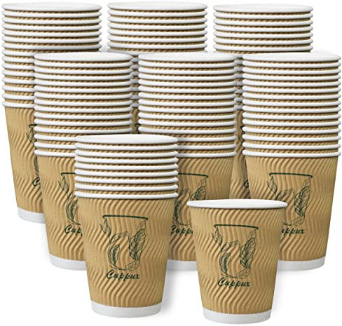 CUPPUX Paper Cups Premium Triple Walled, Ripple Designed Disposable Coffee Cups for Hot & Cold Drinks – Biodegradable, Leak-Proof & Odorless for Home, Cafe, Parties, Outdoor Use (Size- 8 OZ-Pack 100)