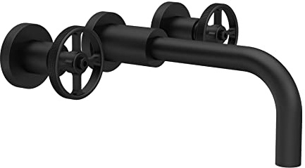 Hudson Reed TIW417 Revolution Modern Bathroom Industrial Wall Mount 3 Tap Hole Basin Mixer Tap, 255mm, Matt Black