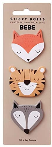 Interdruk Haftnotizen Tieren – Klebezettel – 75 Blatt – Tiger + Fuchs + Wolf