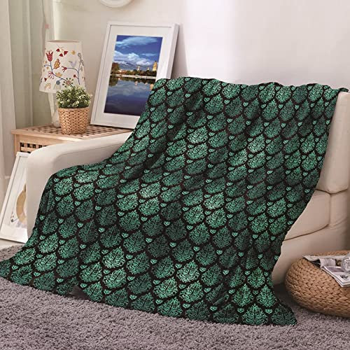 Daesar Wohndecke 160X200, Kuscheldecke Flauschig Dunkelgrün Vintage Bäume Gemustert Fleecedecke Couchdecke Warm Winter