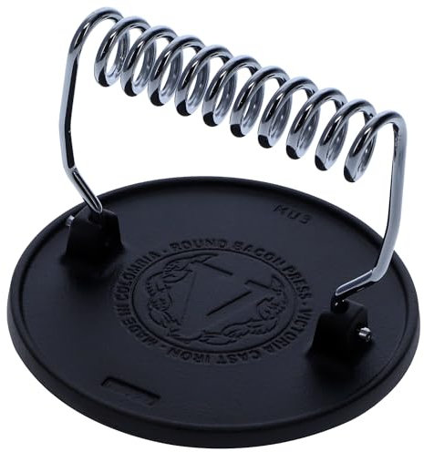 VICTORIA Smash Burger Press Enameled Cast Iron 16.5 cm Professional BBQ Meat Crusher, Heat Resistant Handle, Toxic Free, PTFE and PFOA Free