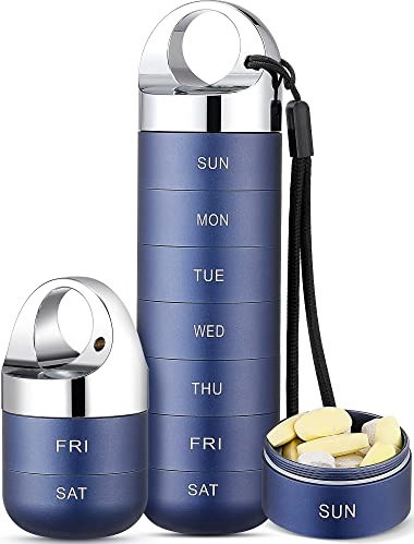 Zannaki Pillendose aus Metall, tragbar, wasserdicht, wöchentliche Pillendose, große Pillendose aus Aluminiumlegierung, BPA-frei, 7 Tage täglicher Medizin-Organizer für Vitamin, Fischöl,