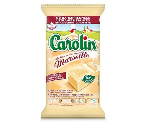 CAROLIN - Carolin Lingettes Sols Savon De Marseille 15 Lingettes - Lot De 4 - Vendu Par Lot