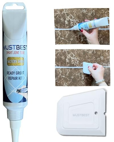 Mustbest Tile Mörtel Reparaturen Füllrohr, schnell trocknende Reparaturkit, Wiederherstellung der Fliesenverbindungslinie, einfacher Fliesenmörtel (silbrig, Gold 5,6 oz)