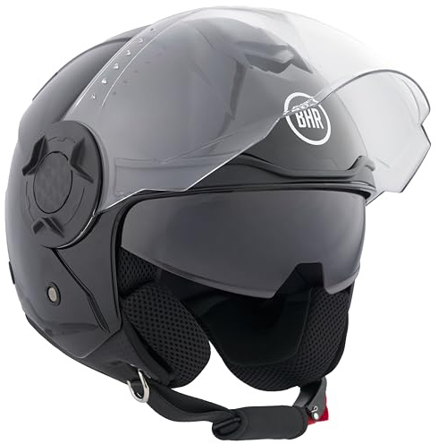 BHR Casco Jet Moto, Casco Scooter 830 FLASH, Doppia Visiera | Omologato ECE 22.06, Leggero e Confortevole con Visiera Interna Parasole, Ideale per Città e Moto d'Epoca, Uomo e Donna