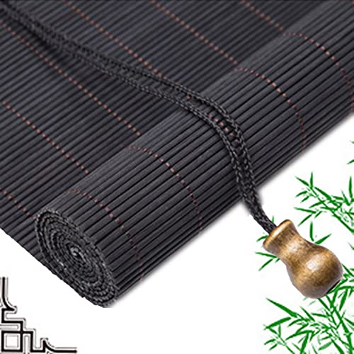 Natürliche Bambusrollos,Retro Rollo Bambus,45-150cm Breite Lichtfilternde Rollläden,Schwarz,Raffrollos,Hebe Sonnenschutz Jalousien,Sichtschutzvorhänge,Für Innen Und Außen,Black-45×180cm/18×71in
