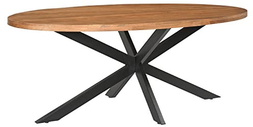 Maison ESTO Esstisch Rocky oval Mangoholz Hellbraun Metall Esszimmertisch Tisch Dinnertisch (240 x 110 cm)
