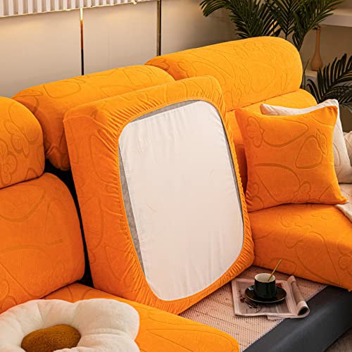 Sofa Sitzkissenbezug,Stretch Sofakissenbezüge Ersatz,Elastische Jacquard Sofa Sitzbezug,4/3/2/1 Sitzer Rückenkissen Sofa Bezug Sitzkissen Schonbezug für L-förmiger Ecksofas ,Orange-Chaiselongue-XXL