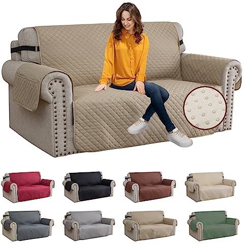 XINEAGE Sofa Überzug, Sofabezug 2 Sitzer Reversible, Wasserdicht Sofabezug, Sofaüberwurf, Sofa Möbel Protector, rutschfeste Sofabezüge für Hunde Haustiere (2 Sitzer, Khaki)