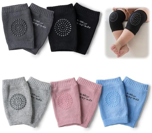RZMZBY 5 rodilleras dobles para bebés que gatean - rodilleras para niños pequeños, calentadores elásticos ajustables para niñas y niños, antideslizantes