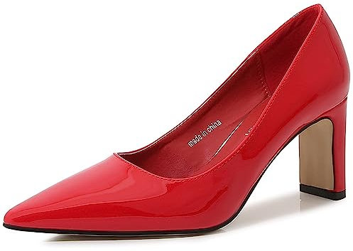 EXECAB Décolleté da Donna in Pelle Verniciata Comfort con Tacco Alto e Punta Chiusa con Cinturino alla Caviglia e Tacco Alto,Rosso,44