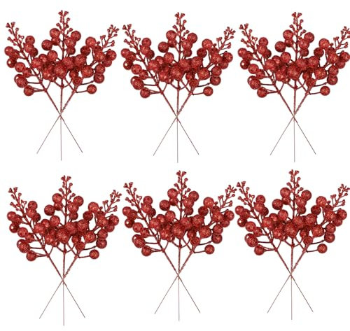 Famibay 18 Stück Künstliche Beerenzweige Glitzer Deko Weihnachten Holly Beeren Picks Zweige Beeren Künstlich Weihnachten für Weihnachtsbaum Dekoration DIY Kranz Girlande