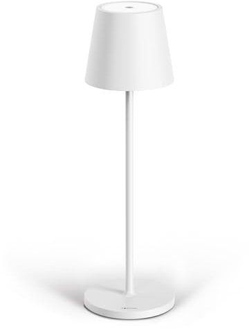 Classica 3 (38 cm) - Lampada LED Ricaricabile USB-C da Tavolo a Lunga Durata con Base Tonda - Luce Regolabile (Dimmer) con il Tocco - Casa e Ristorante - Protezione IP54 - Bianco Opaco