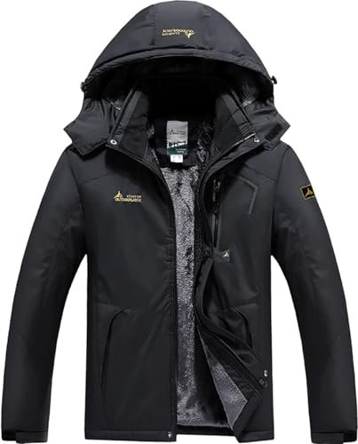 BenBoy Damen Skijacke Wasserdichte Winterjacke Winddichte Warm Gefüttert Atmungsaktiv Wanderjacke Reißverschlüsse Fleece Softshelljacke mit Kapuze Outdoorjacke CFY813W-Black-L