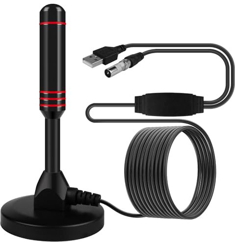 DVBT/DVBT2 Antenne - Zimmerantenne für Fernseher, HD TV Antenne Mit Magnetfuß 5M Verlängerungskabel, Digitale Teleskopantenne 360° Empfang für DTMB, ISDB, DVB-T2, DMB-T