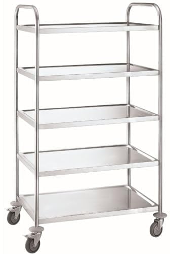 METRO Professional Servierwagen GST1005, Edelstahl, 85 x 52,6 x 154,3 cm, 5 Niveaus, Gesamtlast 200 kg, Silber