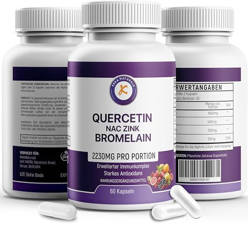 Quercetin mit Bromelain 2230 mg,NAC & Zink, Starke Quercetin-Formel, Immun & Atemwegsunterstützung, Vegan, Glutenfrei, Ohne Gentechnik, Anti-Aging - 60 Kapseln