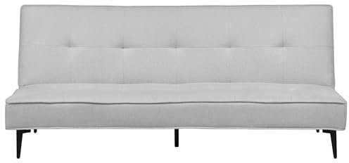 Beliani 3-Sitzer Sofa Schlaffunktion Stoffbezug helles Grau Schlafsofa gesteppt Essvik