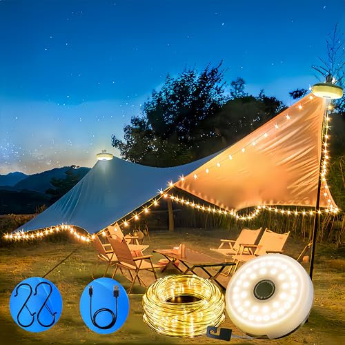 Microwear 10M Camping Lichterkette Aufrollbar,Wasserdichte Tragbare Aufrollbare Lichterkette usb,Outdoor Lichterketten für Camping, Hof und Wandern