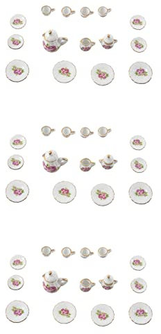 Pyatofly 45Piezas Juego de Te de Porcelana Mercancia en Miniatura de Casa de Munecas Platos Tazas Platos China