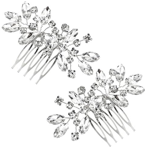 Bridal Hair Comb 2 PCS Wedding Hair Combs Rhinestone Bridal Side Comb Silver Hair Pieces Wedding Hair Clips Crystal Wedding Hair Comb Sparkle Bridal Hair Accessories for Bride Bridesmaids Women Girls