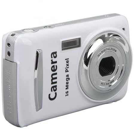 Digitalkamera für Fotografie, 16 MP Vlogging Kamera mit 2,4 Zoll Bildschirm, Kompakte Reisekamera mit 16 fachem Digitalzoom, Autofokus, Anti Shake, für Anfänger (White)